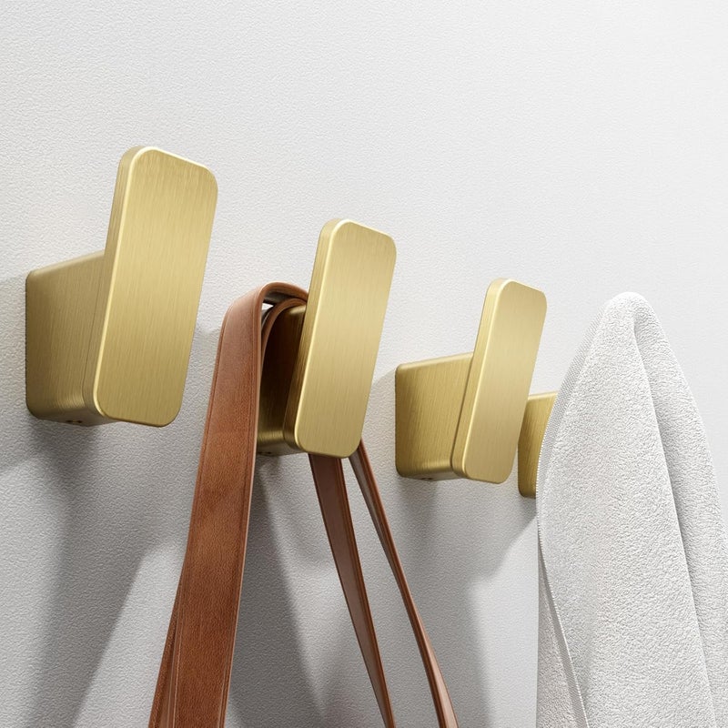 RIVAMBER 4-Pack Brushed Gold Towel Hook for Bathroom, Robe Coat Hook, Heavy Duty Wall Hooks for Hanging Bag Hat Mudroom Bedroom Shower Closet, Drill in Hanger Mount with Screw, Holder Back of Door Outdoor - Image 1